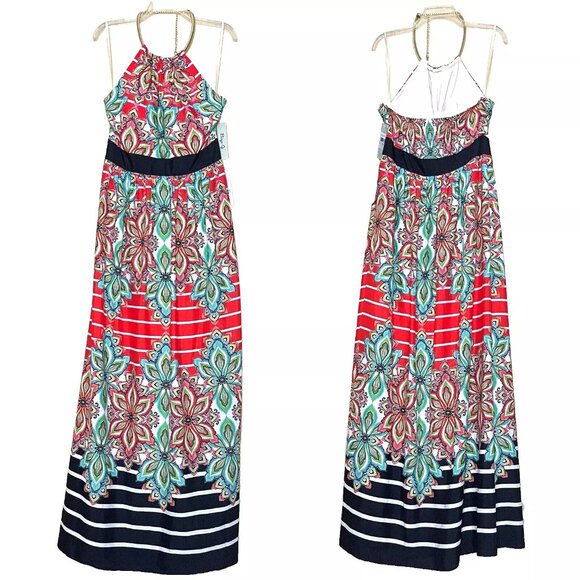 Eliza J Halter Maxi Dress Gown 10 Sleeveless Smocked NWT Wedding Guest Party - Picture 3 of 13